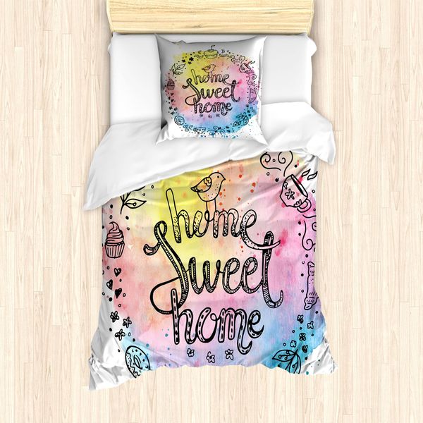 Abakuhaus Set Copripiumino Per Letto Singolo Con Proverbio, Parole Disposte In Cerchio, Antiacaro, Adatto A Chi Soffre Di Allergie, Con Federa, 135 Cm X 200 Cm - 80 X 80 Cm, Multicolore-image