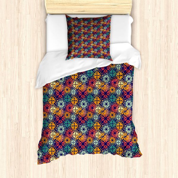 Set Copripiumino Abakuhaus Per Letti Singoli, Design Colorato A Petali Di Fiori, Antiacaro, Adatto A Chi Soffre Di Allergie, Con Federa, 135 Cm X 200 Cm - 80 X 80 Cm, Multicolore-image