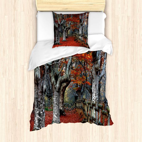 Abakuhaus Set Copripiumino Per Letti Singoli, Buchenwald Herbst, Antiacaro, Adatto A Chi Soffre Di Allergie, Con Federa, 135 Cm X 200 Cm - 80 X 80 Cm, Grigio, Rosso,-image