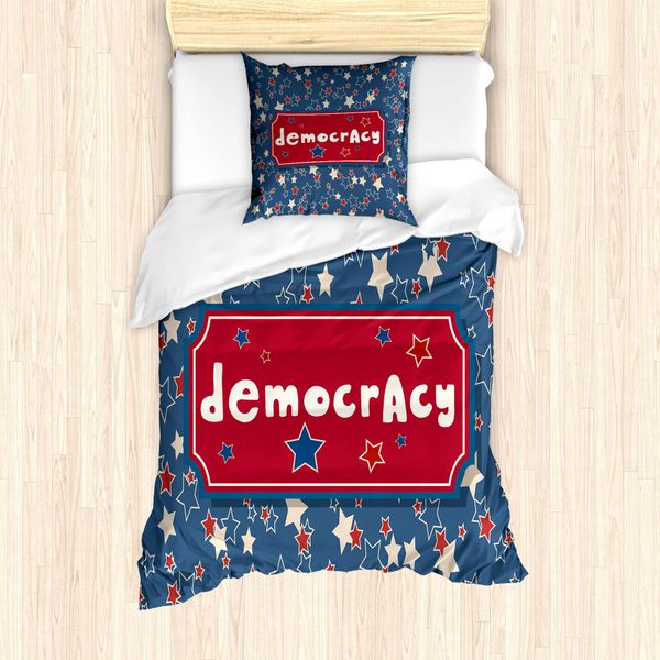 Abakuhaus 4 Luglio Set Copripiumino Per Letti Singoli, Scritta "Demokratie"" (Democrazia), Antiacaro, Adatto A Chi Soffre Di Allergie, Con Federa, 135 Cm X 200 Cm - 80 X 80 Cm, Blu Rubino Cielo Notturno"-image