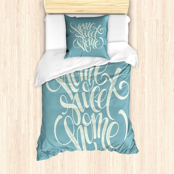 Abakuhaus Set Copripiumino Per Letto Singolo, Grunge Letters, Antiacaro, Adatto A Chi Soffre Di Allergie, Con Federa, 135 Cm X 200 Cm - 80 X 80 Cm, Blu-Grigio Beige-image
