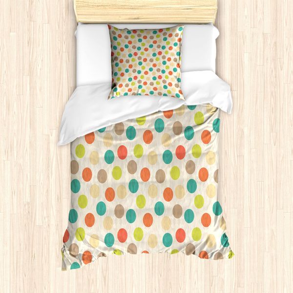 Set Copripiumino Retrò Abakuhaus Per Letti Singoli, Cerchi Colorati Grungy, Antiacaro, Adatto A Chi Soffre Di Allergie, Con Federa, 135 Cm X 200 Cm - 80 X 80 Cm, Multicolore-image