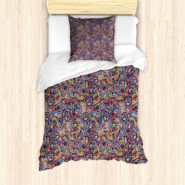 Abakuhaus Set Copripiumino Etnico Per Letti Singoli, Mosaic Bohemian, Antiacaro, Adatto A Chi Soffre Di Allergie, Con Federa, 135 Cm X 200 Cm - 80 X 80 Cm, Multicolore-image