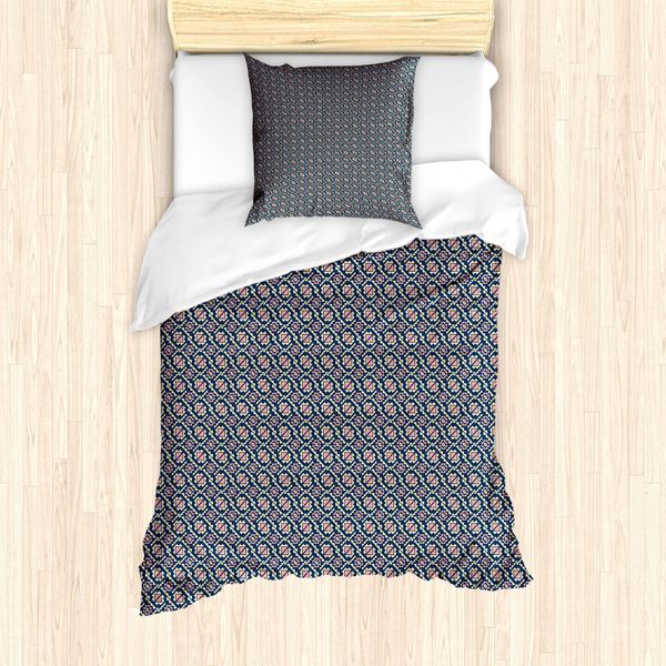 Abakuhaus Set Copripiumino Geometrico Per Letti Singoli, Quadrati E Poligoni, Antiacaro, Adatto A Chi Soffre Di Allergie, Con Federa, 135 Cm X 200 Cm - 80 X 80 Cm, Giallo Pallido Blu Scuro-image