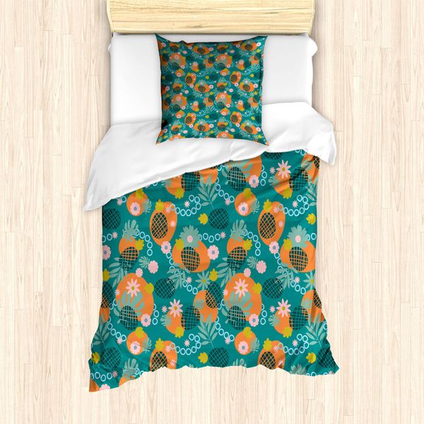Abakuhaus Set Copripiumino Tropicale Per Letti Singoli, Foglie Di Monstera Astratte, Antiacaro, Adatto A Chi Soffre Di Allergie, Con Federa, 135 Cm X 200 Cm - 80 X 80 Cm, Teal Marigold-image