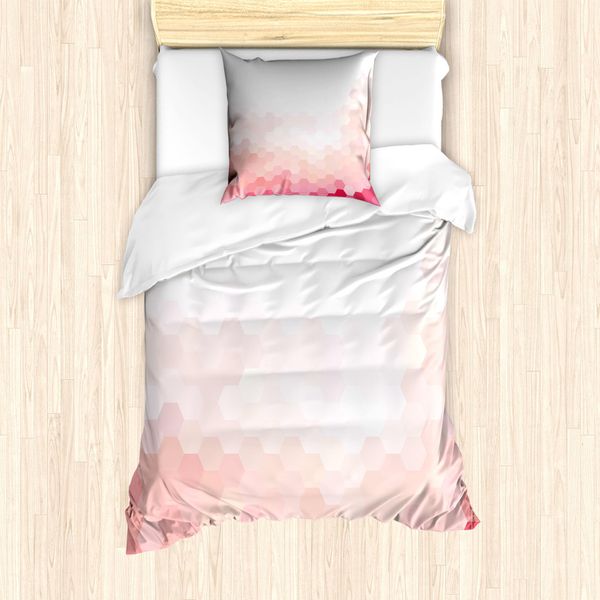 Abakuhaus Set Copripiumino Rosa Pallido Per Letti Singoli, Motivo Geometrico Digitale, Antiacaro, Adatto A Chi Soffre Di Allergie, Con Federa, 135 Cm X 200 Cm - 80 X 80 Cm, Coral Peach-image