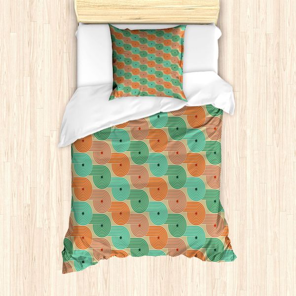 Abakuhaus Set Copripiumino Astratto Per Letti Singoli, Spirali Colorate A Strisce, Antiacaro, Adatto A Chi Soffre Di Allergie, Con Federa, 135 Cm X 200 Cm - 80 X 80 Cm, Cammello Chiaro E Multicolore-image