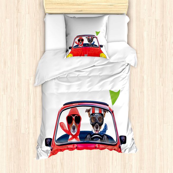 Abakuhaus Set Copripiumino Dog-Treiber Per Letti Singoli, Coppia Di Jack Russell, Antiacaro, Adatto A Chi Soffre Di Allergie, Con Federa, 135 Cm X 200 Cm - 80 X 80 Cm, Multicolore-image