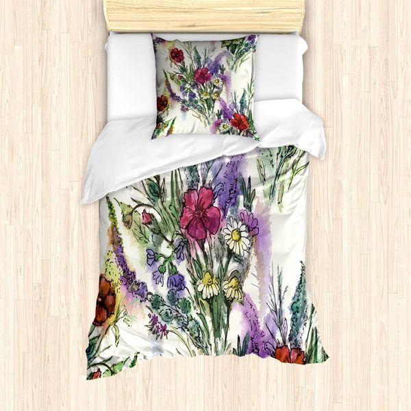 Abakuhaus Set Copripiumino Per Letto Singolo, Bouquet Floreale, Antiacaro, Adatto A Chi Soffre Di Allergie, Con Federa, 135 Cm X 200 Cm - 80 X 80 Cm, Crema Multicolore-image