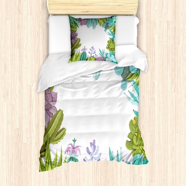 Abakuhaus Set Copripiumino Per Letti Singoli, Motivo Piante Grasse, Antiacaro, Adatto A Chi Soffre Di Allergie, Con Federa, 135 Cm X 200 Cm - 80 X 80 Cm, Multicolore-image