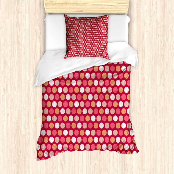 Abakuhaus Set Copripiumino Geometrico Per Letti Singoli, Pois Retrò, Antiacaro, Adatto A Chi Soffre Di Allergie, Con Federa, 135 Cm X 200 Cm - 80 X 80 Cm, Lampone E Multicolore-image