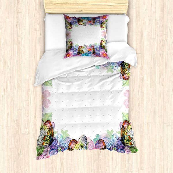 Abakuhaus Set Copripiumino Per Letto Singolo, Farfalle Delicate Color Pastello, Antiacaro, Adatto A Chi Soffre Di Allergie, Con Federa, 135 Cm X 200 Cm - 80 X 80 Cm, Multicolore-image
