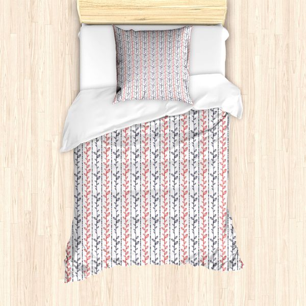Abakuhaus Set Copripiumino Per Letti Singoli, Rami E Linee Punteggiate, Antiacaro, Adatto A Chi Soffre Di Allergie, Con Federa, 135 Cm X 200 Cm - 80 X 80 Cm, Indaco, Vermiglio, Bianco-image