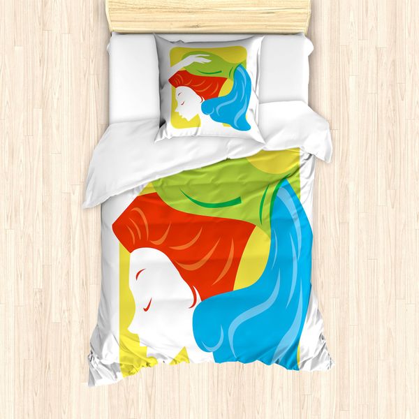 Abakuhaus Set Copripiumino Per Letto Singolo Con Motivo Zodiacale Acquario, Astrologia Lady, Antiacaro E Anallergico, Con Federa, 135 Cm X 200 Cm - 80 X 80 Cm, Multicolore-image