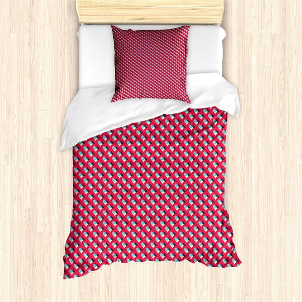 Abakuhaus Set Copripiumino Astratto Per Letti Singoli, Motivi Semplici Retrò, Antiacaro, Adatto A Chi Soffre Di Allergie, Con Federa, 135 Cm X 200 Cm - 80 X 80 Cm, Corallo Scuro Blu Scuro-image