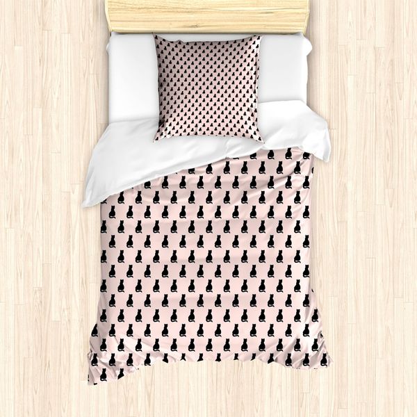 Abakuhaus Set Copripiumino Per Letto Singolo, Silhouette Nere Su Sfondo Rosa, Antiacaro E Anallergico, Con Federa, 135 Cm X 200 Cm - 80 X 80 Cm, Rosa Pallido E Nero-image