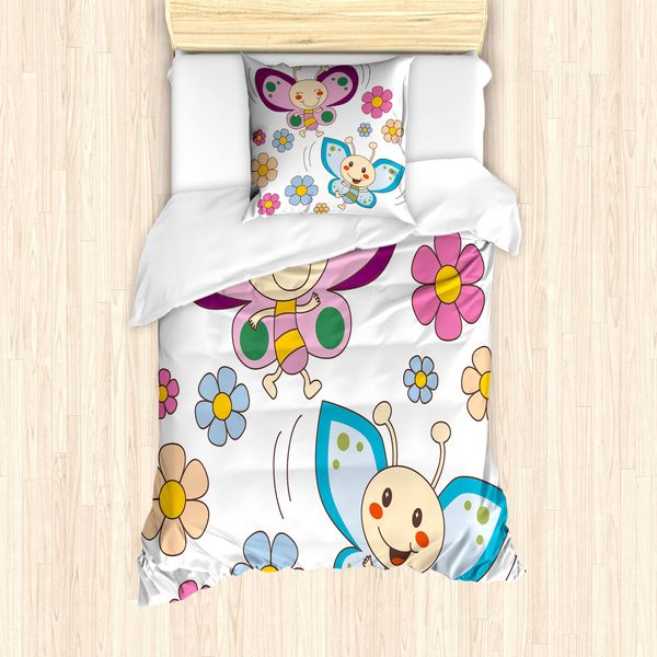 Set Copripiumino Abakuhaus Per Lettini Singoli, Coppia Di Farfalle, Antiacaro, Adatto A Chi Soffre Di Allergie, Con Federa, 135 Cm X 200 Cm - 80 X 80 Cm, Multicolore-image