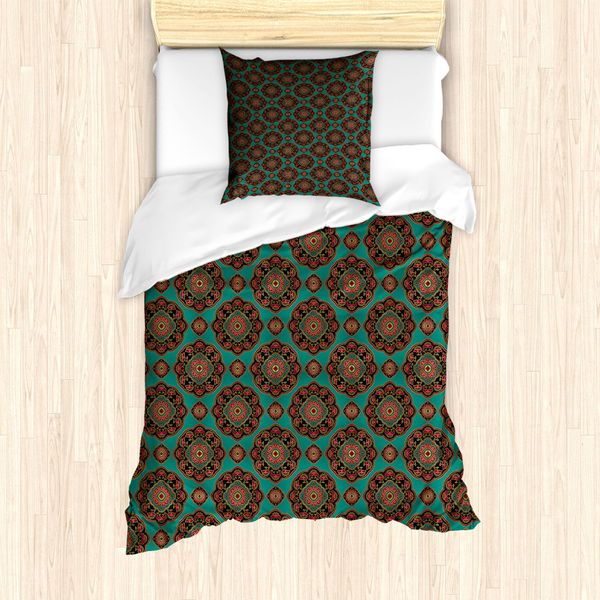 Abakuhaus Set Copripiumino Orientale Per Letti Singoli, Motivi Floreali Mandala, Antiacaro, Adatto A Chi Soffre Di Allergie, Con Federa, 135 Cm X 200 Cm - 80 X 80 Cm, Multicolore-image