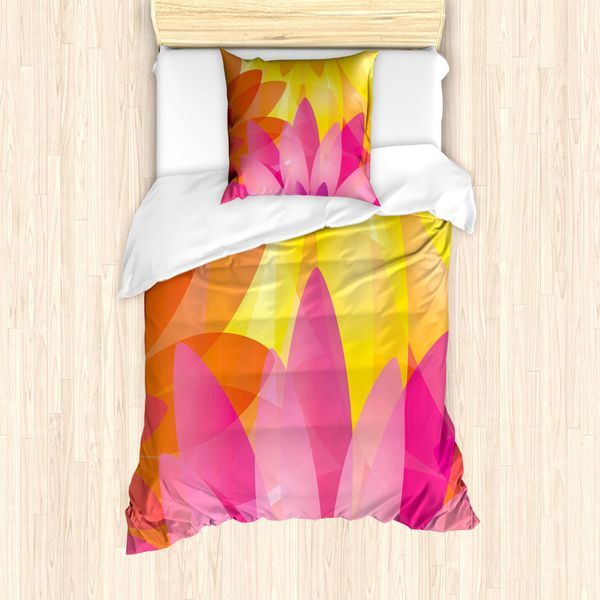 Abakuhaus Set Copripiumino Arancione E Rosa Per Letti Singoli, Flora Colorata, Antiacaro, Adatto A Chi Soffre Di Allergie, Con Federa, 135 Cm X 200 Cm - 80 X 80 Cm, Arancione Rosa Pallido Giallo-image