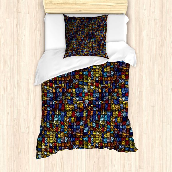 Abakuhaus Set Copripiumino Antico Per Letti Singoli, Mosaico Vittoriano, Antiacaro, Adatto A Chi Soffre Di Allergie, Con Federa, 135 Cm X 200 Cm - 80 X 80 Cm, Multicolore-image