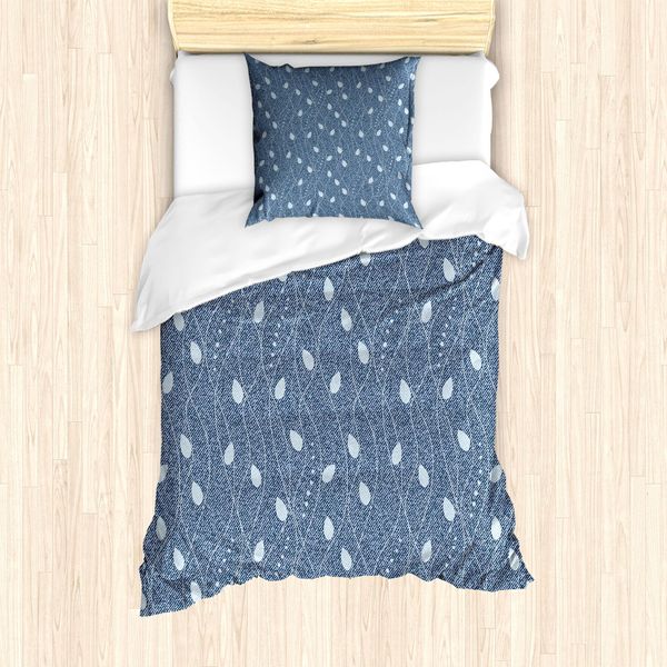 Abakuhaus Set Copripiumino Per Letti Singoli, Rami Su Denim, Antiacaro, Adatto A Chi Soffre Di Allergie, Con Federa, 135 Cm X 200 Cm - 80 X 80 Cm, Ardesia E Azzurro-image