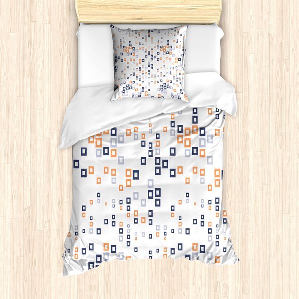Abakuhaus Set Copripiumino Geometrico Per Letti Singoli, Composizione, Antiacaro, Adatto A Chi Soffre Di Allergie, Con Federa, 135 Cm X 200 Cm - 80 X 80 Cm, Arancione Pallido Blu Scuro-image