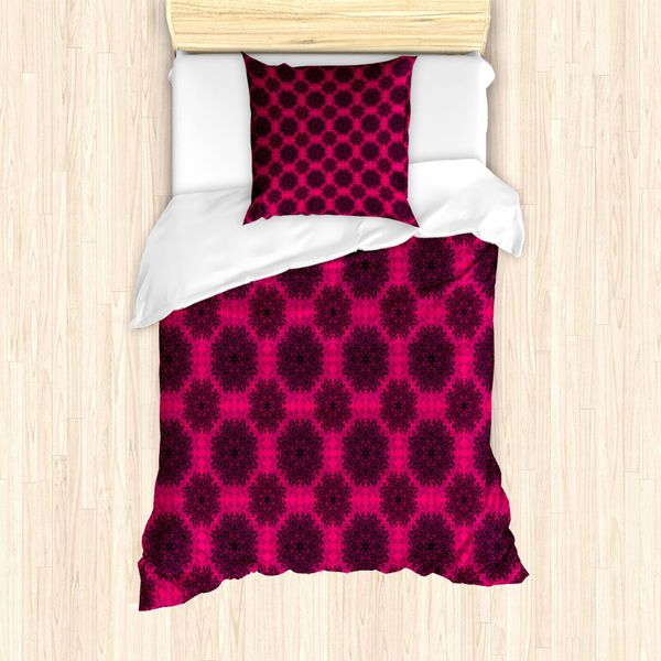 Abakuhaus Set Copripiumino Per Letto Singolo, Mandala Con Rose Barocche, Antiacaro E Anallergico, Con Federa, 135 Cm X 200 Cm - 80 X 80 Cm, Rosa Scuro Viola-image