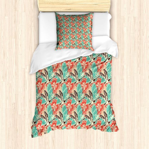 Abakuhaus Set Copripiumino Primaverile Per Letti Singoli, Animali Stagionali Dai Colori Pastello, Antiacaro E Anallergico Con Federa, 135 Cm X 200 Cm - 80 X 80 Cm, Multicolore-image