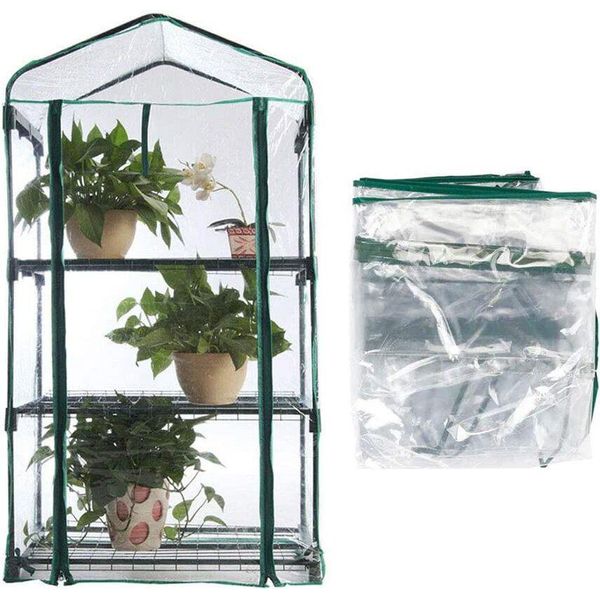 Mini Serra Impermeabile, Serra Portatile In Pvc Pieghevole A 3 Ripiani Con Cerniera Avvolgibile, 69 Cm Di Lunghezza X 49 Cm Di Larghezza X 126 Cm Di Altezza-image