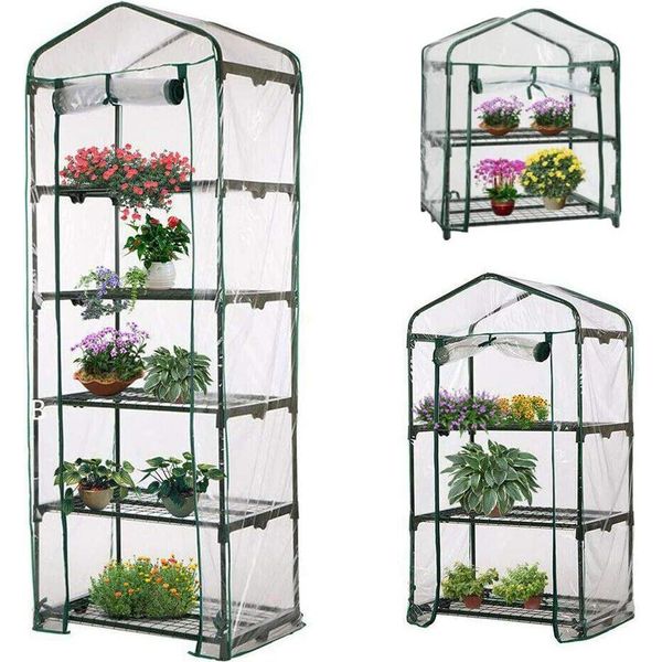 Mini Serra Impermeabile, Serra Portatile In Pvc Pieghevole A 5 Ripiani Con Cerniera Avvolgibile, 69 Cm Di Lunghezza X 49 Cm Di Larghezza X 187 Cm Di Altezza-image