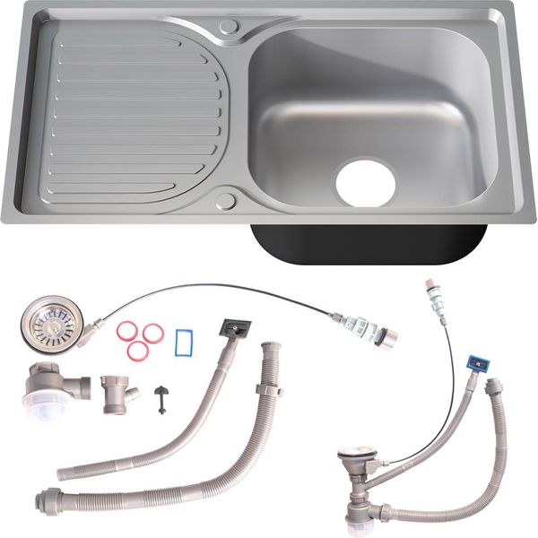 Lavello Da Cucina In Acciaio Inox 76×42 Cm Lavello Da Incasso A Destra Con Ripiano A Sinistra, Sifone-image