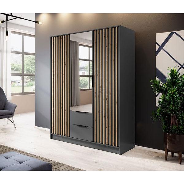 Armadio "Nelly"" Ad Ante Battenti Grafite Rovere Artisan Larghezza 155Cm"-image