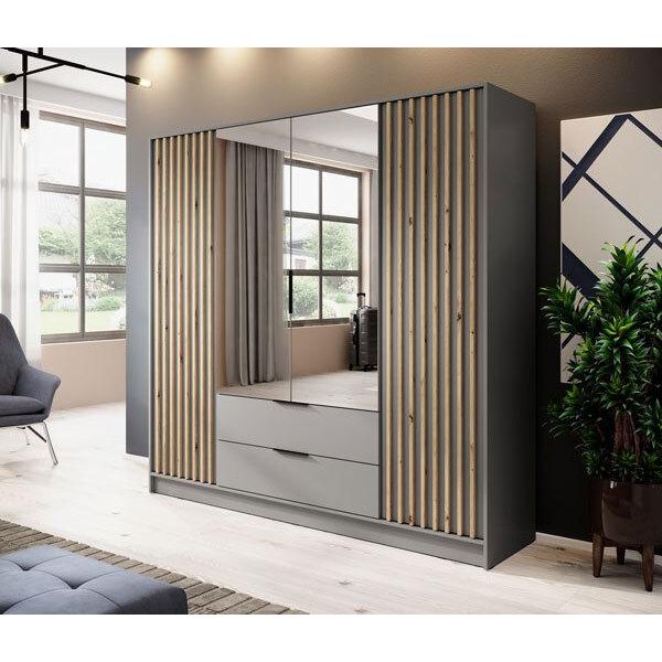Armadio "Nelly"" Ad Ante Battenti Grigio Rovere Artisan Larghezza 206Cm"-image