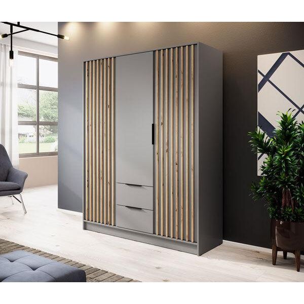 Armadio "Nelly"" Ad Ante Battenti Grigio Rovere Artisan Larghezza 155 Cm"-image