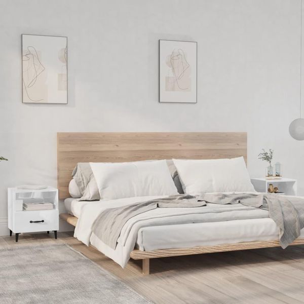 The Living Store Comodini 2 Pezzi. Materiale A Base Di Legno Bianco Lucido-image