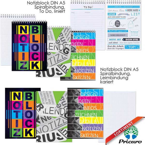 Blocco Note Pricaro "Journal"", A5, A Quadretti, Rilegatura A Spirale, 3 Pezzi"-image