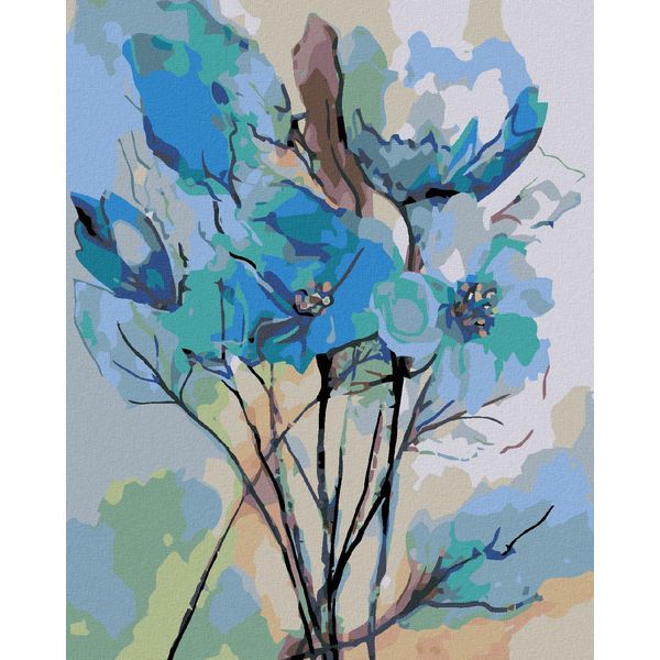 Zuty - Pittura Con I Numeri - Asstratto Di Fiori Blu, 40X50 Cm, Tela Tesa Su Telaio-image