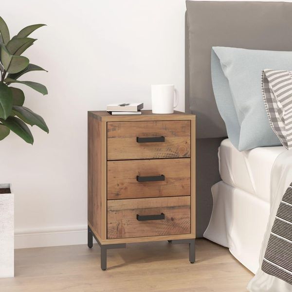 The Living Store Comodino Marrone 40X30X55 Cm In Legno Di Pino Massiccio-image