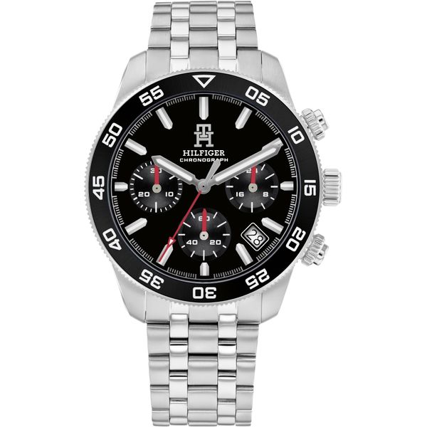 Chronograph Tommy Hilfiger "TH85 Chronograph", Silber (Silberfarben, Schwarz), Armbanduhren, Herren, Chronograph, Quarzuhr, Armbanduhr, Herrenuhr, Edelstahlarmband, Analog, Tag-image