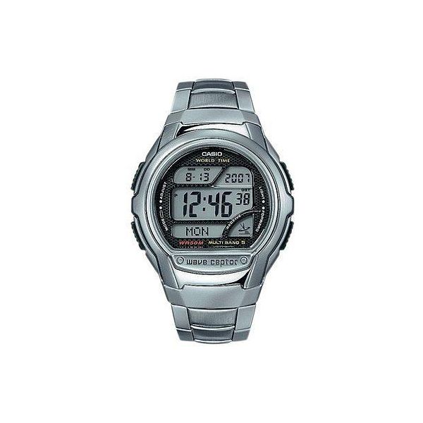 Funkchronograph Casio Funk, Silber (Silberfarben), Armbanduhren, Herren, Quarzuhr, Armbanduhr, Herrenuhr, Funkuhr, Digitaluhr, Resinarmband-image