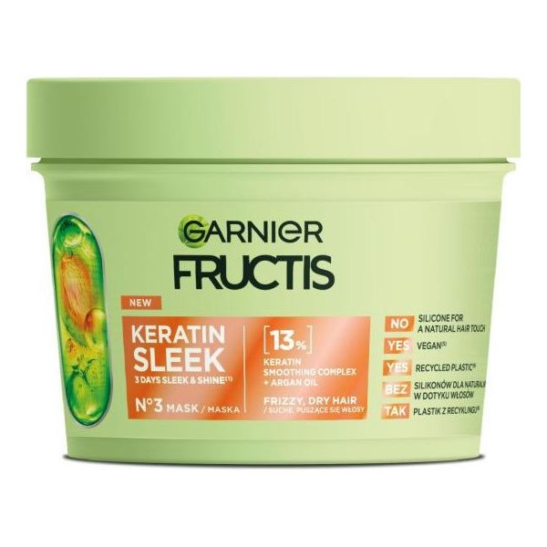 Fructis Keratin Sleek Maschera Per Capelli Secchi E Crespi 370Ml-image