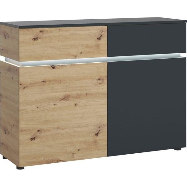 Cassettiera Luci 120X40X90Cm Colore Selezionabile A 2 Ante, Rovere Artisan / Grigio-image