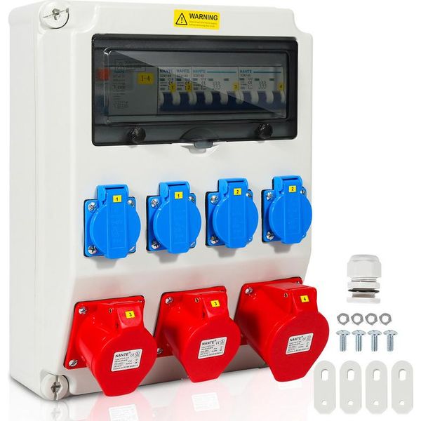 Quadro Di Distribuzione Elettrica Jiubiaz Quadro Di Distribuzione A Parete Con Interruttore Automatico E FI.5 Poli Quadro Di Distribuzione Elettrica Da Cantiere Con 4X Prese Schuko E Prese Cee 16/32A Per Uso Interno Ed Esterno-image