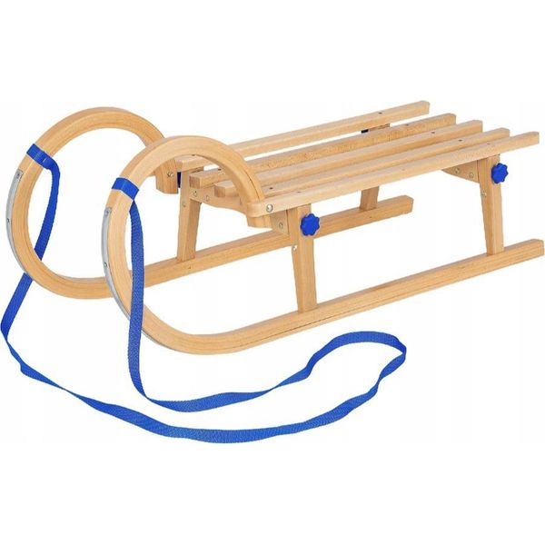 Industorm Slitta In Legno, Slitta In Legno Per Bambini E Adulti, Slitta Per Bambini, Slitta Vintage Con Corna Tosia Pattini Ovali, Pieghevoli-image