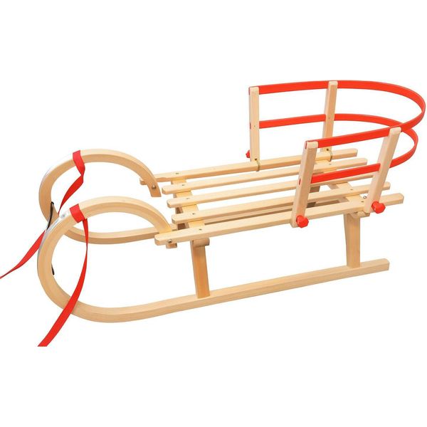 Industorm Slitta In Legno Con Schienale, Slitta In Legno Per Bambini E Adulti, Slitta Vintage Con Corna – Hubi Pattini Ovali, Non Pieghevoli-image