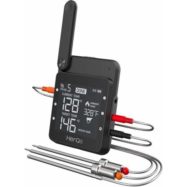 Herqs Professional - Termometro Per Barbecue - Termometro Per Carne - Termometro Per Barbecue Wireless Con App - Digitale - Temperatura Al Cuore - Wifi - Bluetooth - Fino A 6 Sonde-image