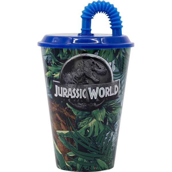 Tazza Riutilizzabile Per Bambini Jurassic World Con Coperchio E Cannuccia 430 Ml Senza Bpa-image