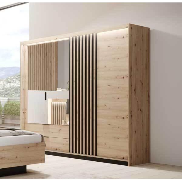 Armadio Tally Ad Ante Battenti 220X60X210Cm Rovere Artisan Antracite 3 Ante-image