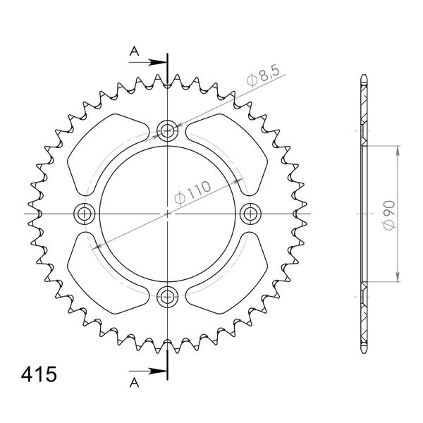Alu-Kettenrad Supersprox 415 - 41Z (Arancione) RAL-452:41-ORG|ID 90,0 Lk 110,0 4-Loch-image