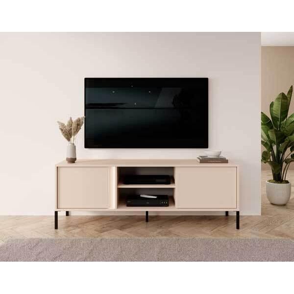 Mobile Tv Basso Dast 153X39,5X53Cm Beige A 2 Ante Con Illuminazione Led-image